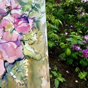 Illustrative detail from a plein air painting process, by artist Kristiina Roots not the actual artwork sold.