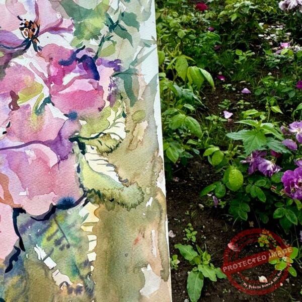 Illustrative detail from a plein air painting process, by artist Kristiina Roots not the actual artwork sold.