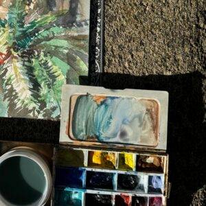 Illustrative detail from a plein air painting process, by artist Kristiina Roots not the actual artwork sold.