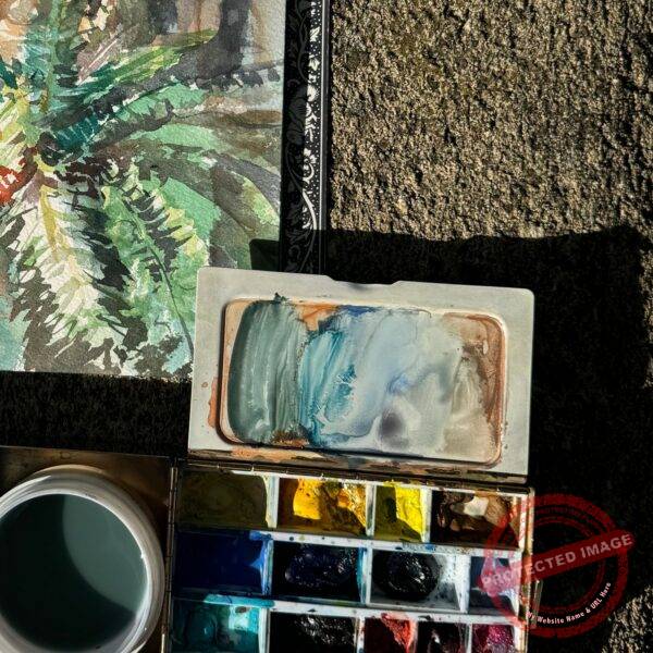 Illustrative detail from a plein air painting process, by artist Kristiina Roots not the actual artwork sold.