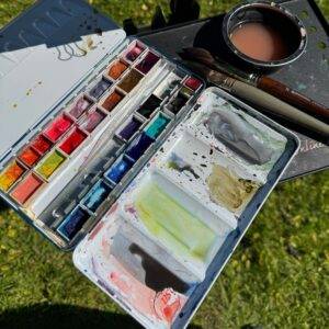 Illustrative detail from a plein air painting process, by artist Kristiina Roots not the actual artwork sold.