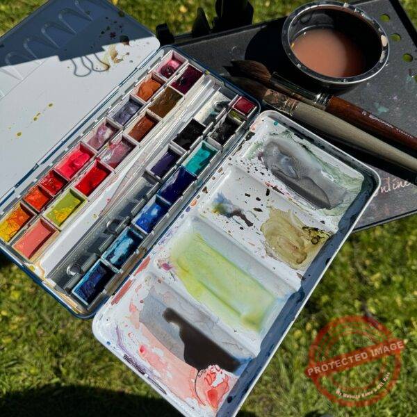 Illustrative detail from a plein air painting process, by artist Kristiina Roots not the actual artwork sold.